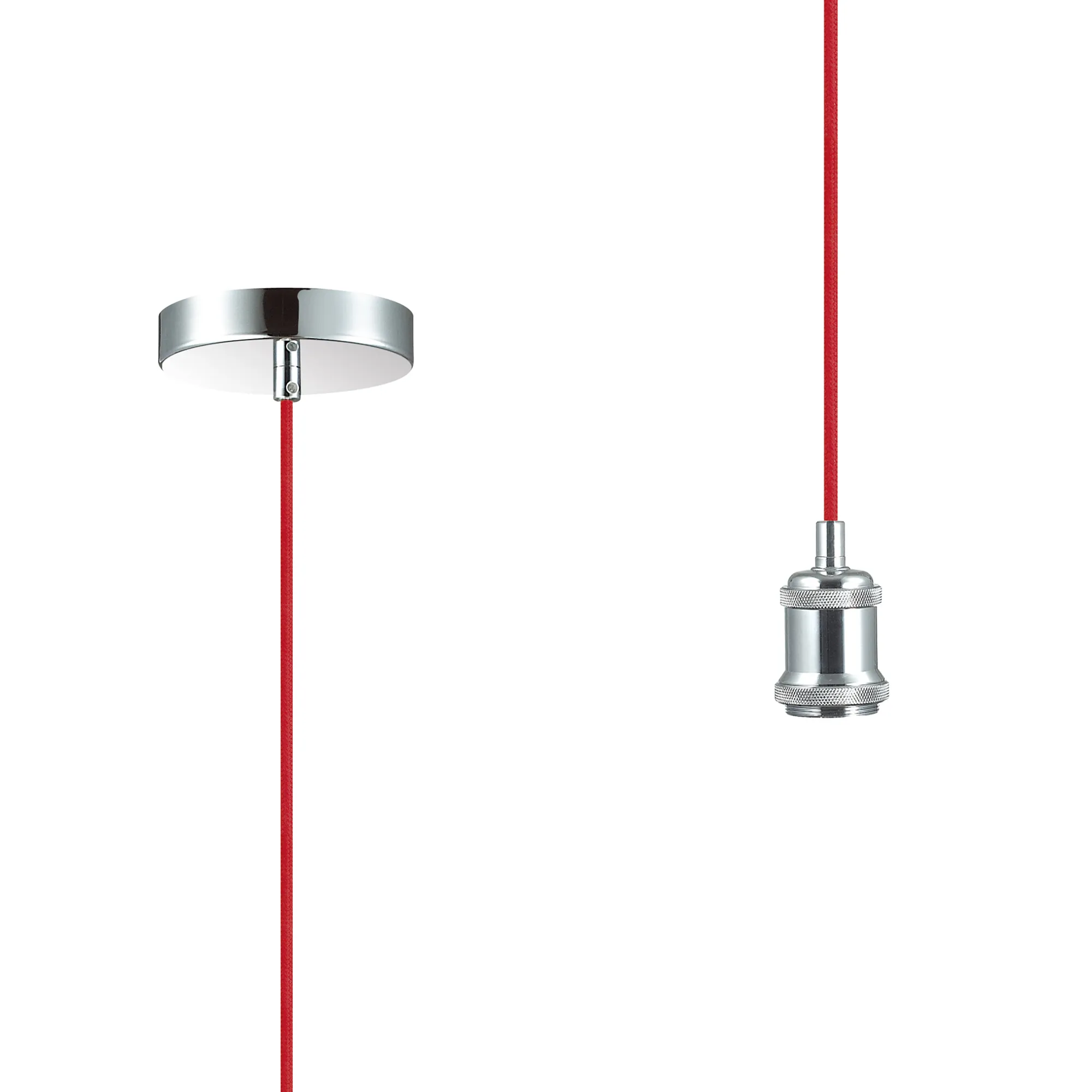D0174  Dreifa 1.5m Single Pendant, 1 x E27, Polished Chrome/Red Braided Cable (Maximum Load 1.5kg)
